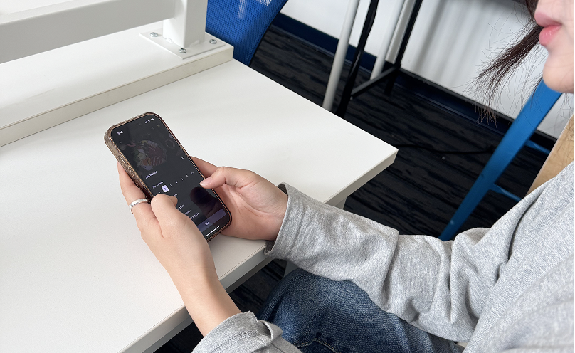 Usability testing session, participant using the app on a phone