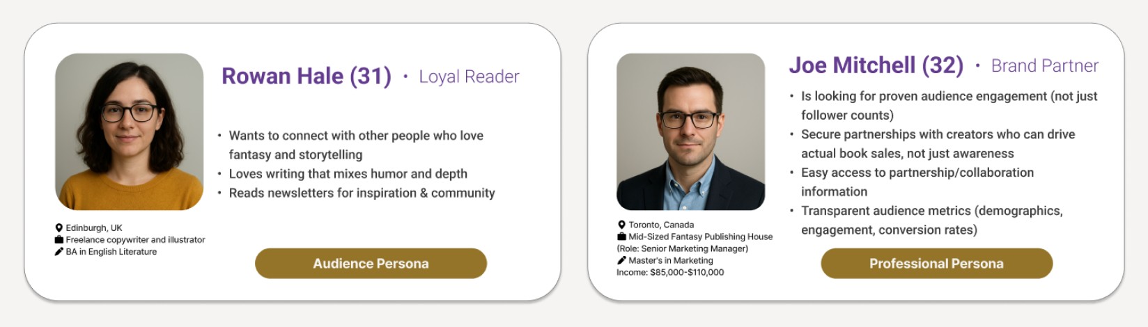 User personas: Rowan Hale and Joe Mitchell