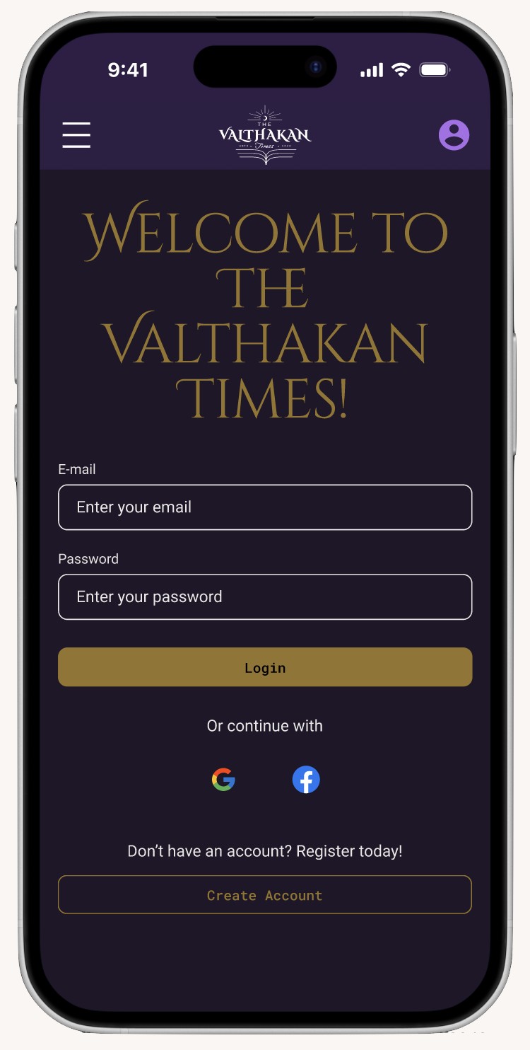 Prototype — Login page, mobile